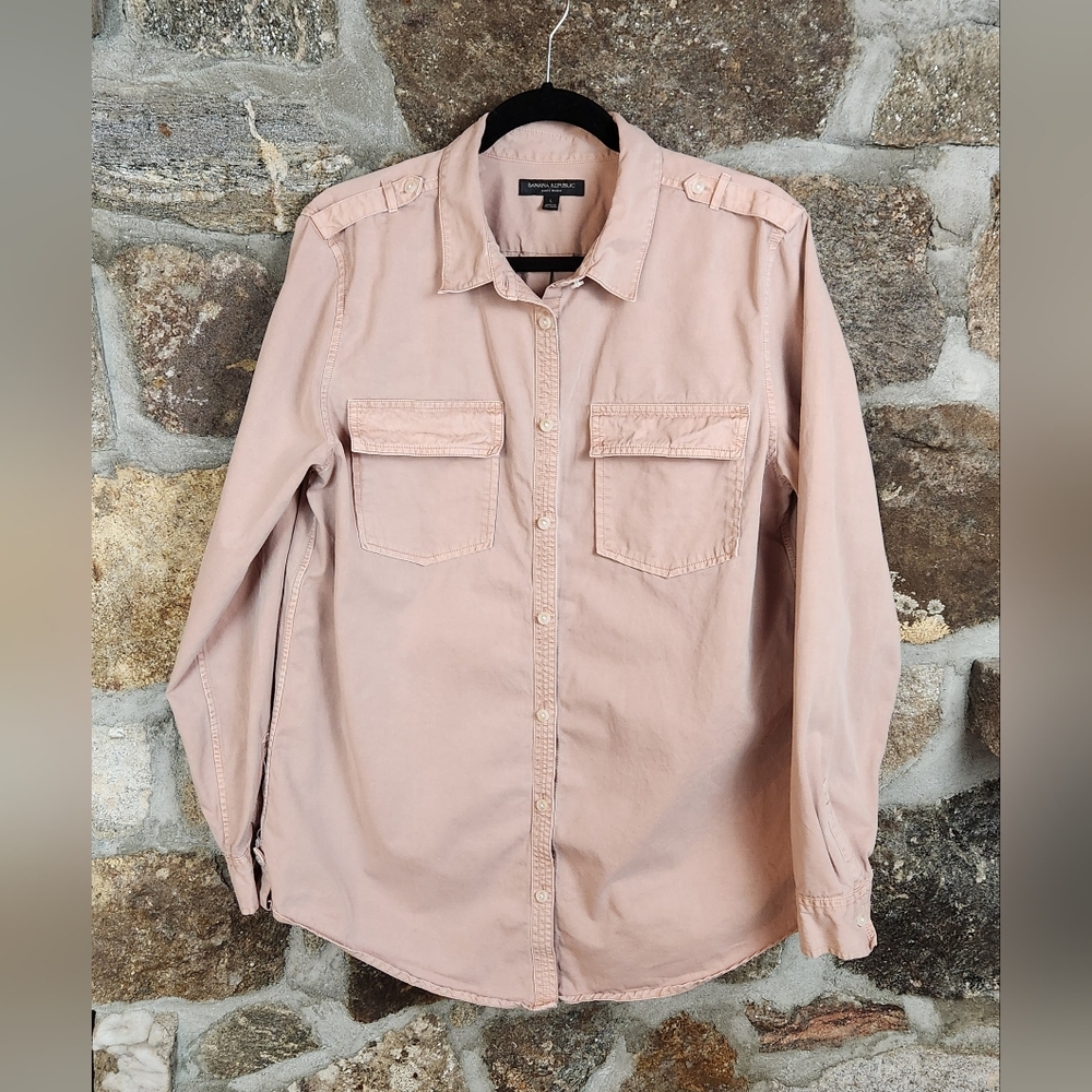 Banana Republic Shirt Womens L Dusty Rose Button Up Utility Soft Wash Casual - Picture 3 of 12